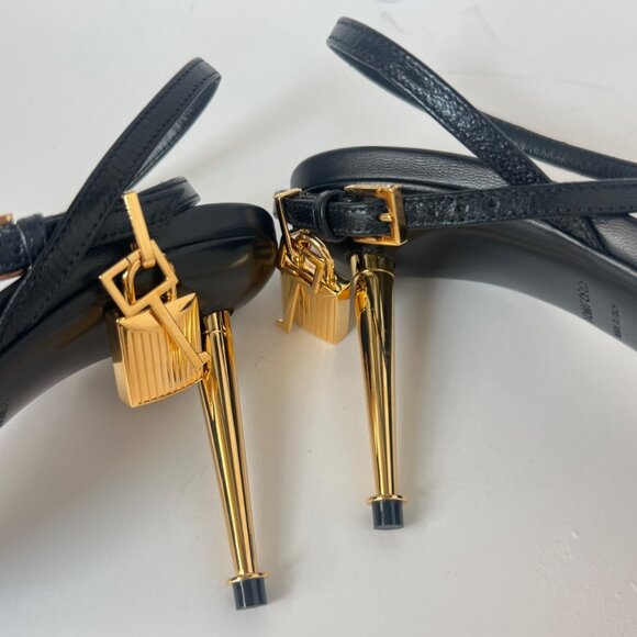 Tom Ford Padlock Naked Pointy Toe Black Leather Sandals Size 37.5 US7.5 - Picture 10 of 15